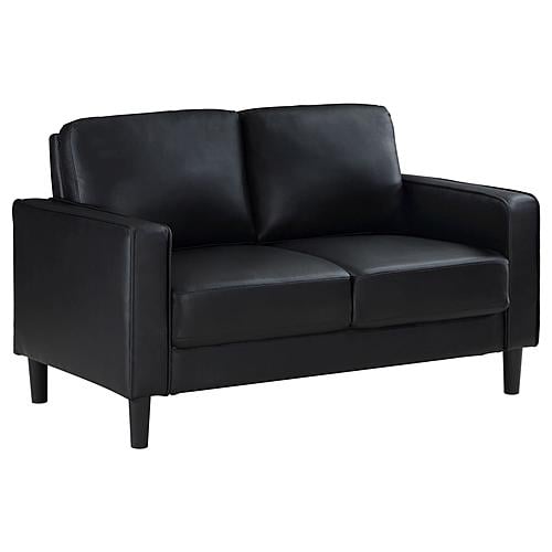 Ruth Upholstered Track Arm Faux Leather Loveseat Black by Coaster