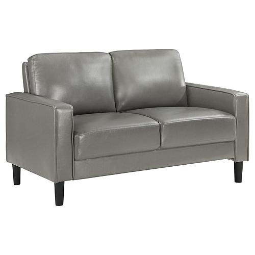 Ruth Upholstered Track Arm Faux Leather Loveseat Grey by Coaster