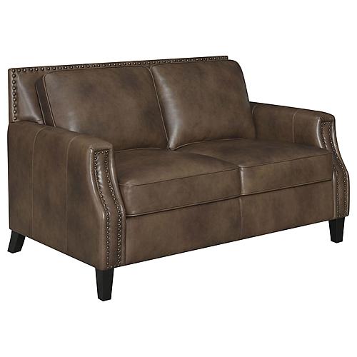Leaton Upholstered Recessed Arms Loveseat Brown Sugar by Coaster