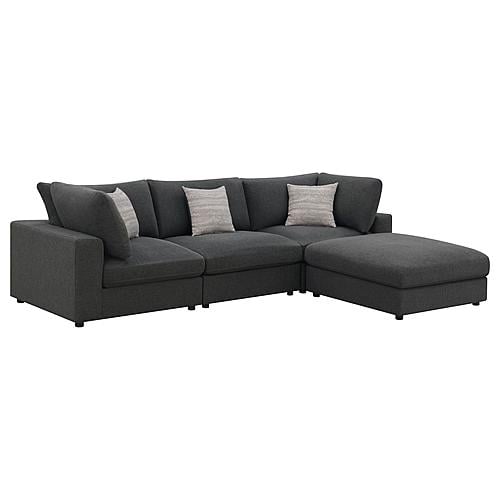 Serene 4-piece Upholstered Modular Sectional w/Ottoman Charcoal by Coaster