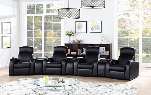Cyrus 4-seater Upholstered Recliner Living Room Set Black w/3 Consoles by Coaster