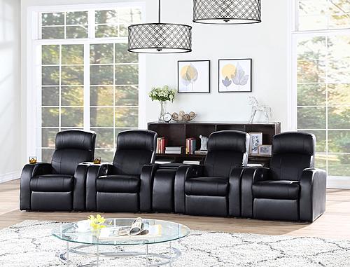 Cyrus 4-seater Upholstered Recliner Living Room Set Black w/1 Consoles by Coaster