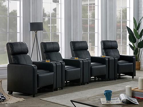 Toohey 4-seater Upholstered Tufted Recliner Living Room Set Black w/Cup Holders by Coaster