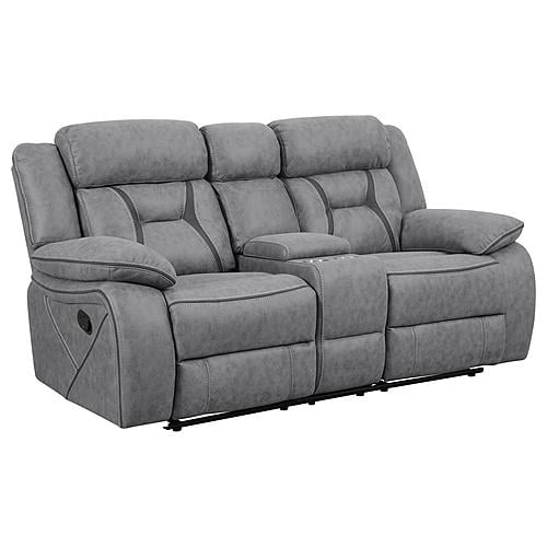 Higgins Pillow Top Arm Motion Loveseat w/Console Grey by Coaster