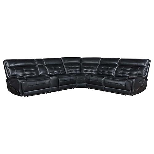 Hewitt Leather Upholstered Power Reclining Sectional Black by Coaster