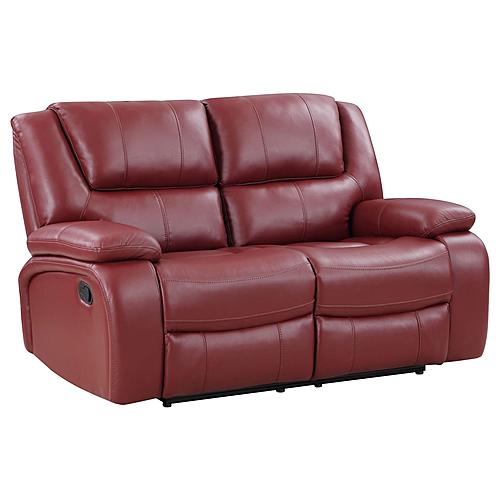 Camila Upholstered Motion Reclining Loveseat Red Faux Leather by Coaster