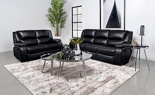 Camila 2-piece Upholstered Motion Reclining Sofa Set Black by Coaster