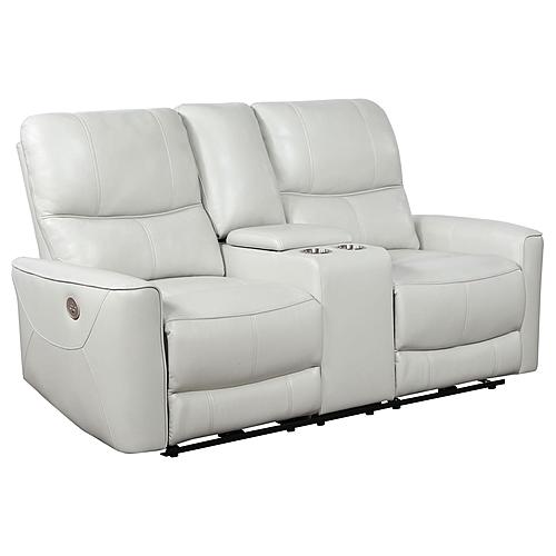 Greenfield Upholstered Power Reclining Loveseat w/Console Ivory by Coaster