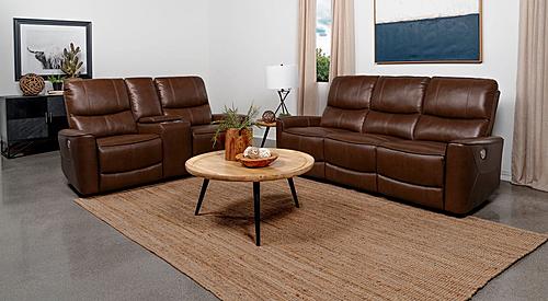 Greenfield 2-piece Upholstered Power Reclining Sofa Set Saddle Brown by Coaster