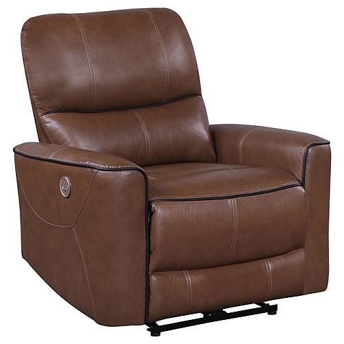 Greenfield Upholstered Power Recliner Chair Saddle Brown by Coaster