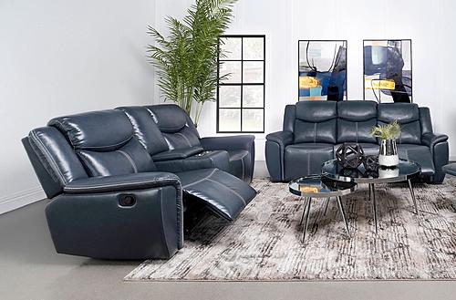 Sloane 2-piece Upholstered Motion Reclining Sofa Set Blue by Coaster