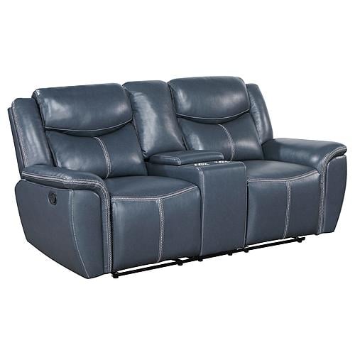 Sloane Upholstered Motion Reclining Loveseat w/Console Blue by Coaster