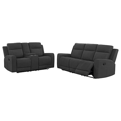 Brentwood 2-piece Upholstered Reclining Sofa Set Charcoal by Coaster