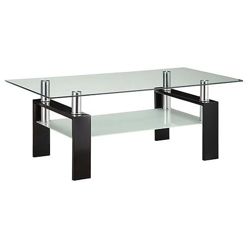Dyer Tempered Glass Coffee Table with Shelf Black by Coaster