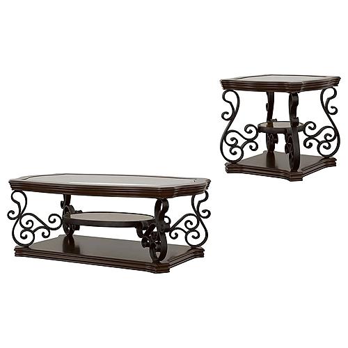 Laney 2-piece Glass Top Coffee and End Table Set Dark Merlot by Coaster