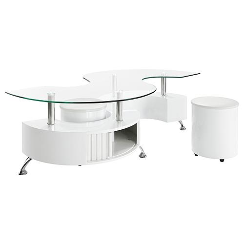 Buckley Curved Glass Top Coffee Table With Stools White High Gloss by Coaster