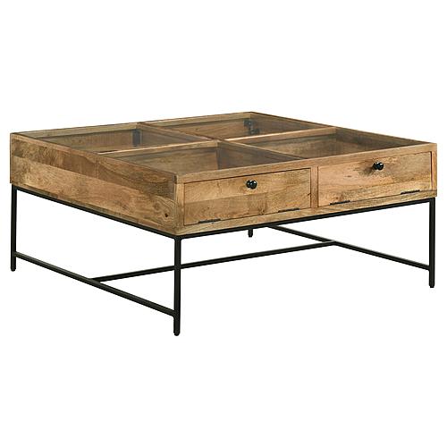 Stephie 4-drawer Square Clear Glass Top Coffee Table Honey Brown by Coaster