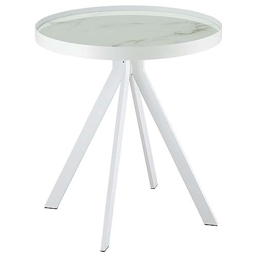 Briggs Round Marble Printed Glass Top End Side Table White by Coaster