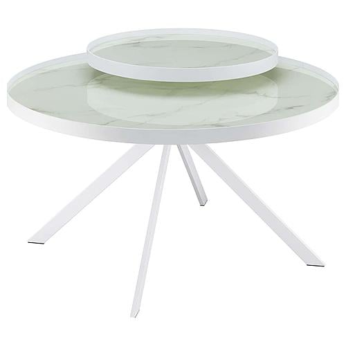 Briggs Round Marble Printed Glass Top Coffee Table White by Coaster