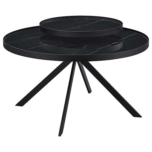 Briggs Round Marble Printed Glass Top Coffee Table Black by Coaster