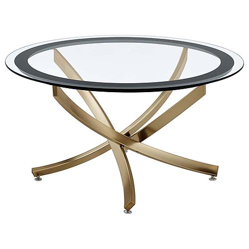 Brooke Round Glass Top Coffee Table Metal Base Brass by Coaster
