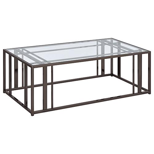 Adri Rectangular Glass Top Coffee Table Clear and Black Nickel by Coaster