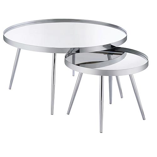 Kaelyn 2-Piece Round Mirror Top Nesting Coffee Table Chrome by Coaster