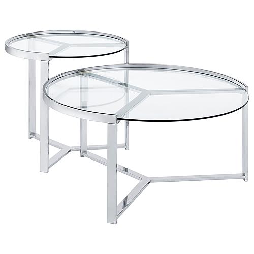 Delia 2-Piece Round Glass Top Nesting Coffee Table Clear and Chrome by Coaster