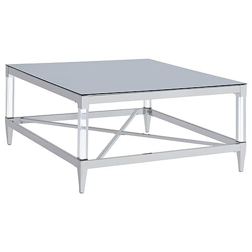 Lindley Square Coffee Table with Acrylic Legs and Tempered Mirror Top Chrome by Coaster