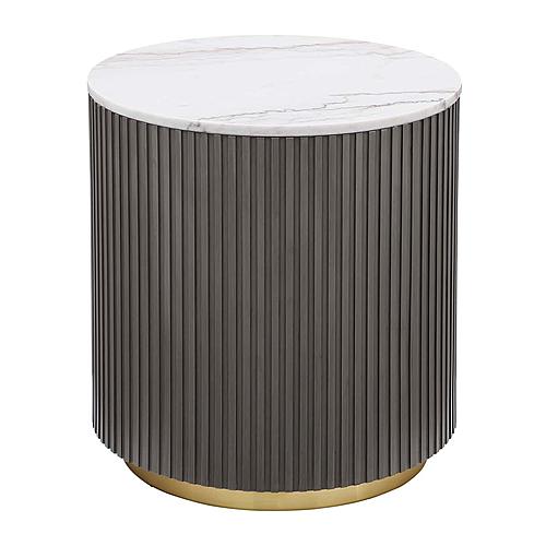 Jason Round Marble Top Side End Table White and Charcoal by Coaster