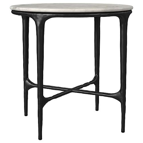 Hermas Round Genuine Marble Top Metal End Side Table White by Coaster