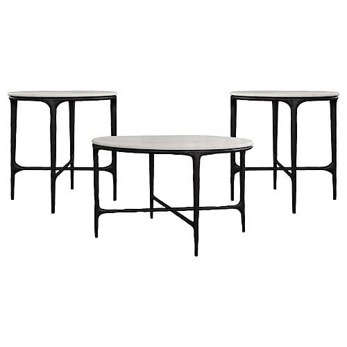 Hermas 3-piece Round Marble Coffee and End Table Set White by Coaster