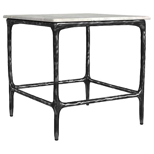 Ebby Square Genuine Marble Top Metal End Table White by Coaster