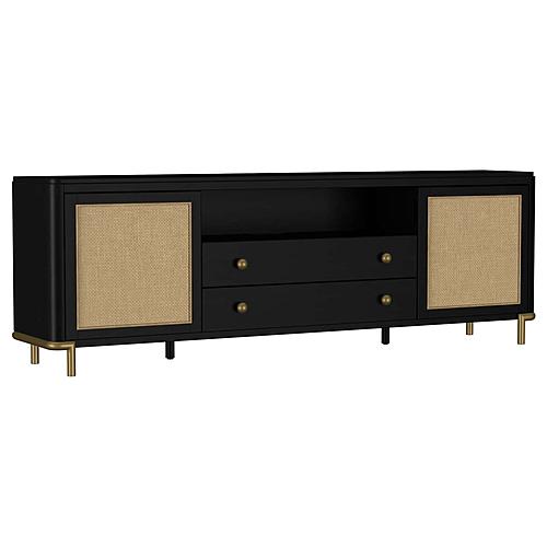 Arini Rattan Cane 2-Door TV Stand Media Console Black by Coaster