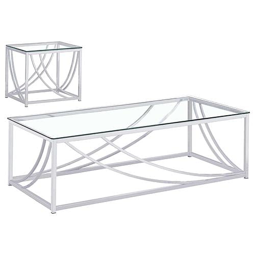 Lille 2-piece Glass Top Coffee and End Sofa Table Set Chrome by Coaster