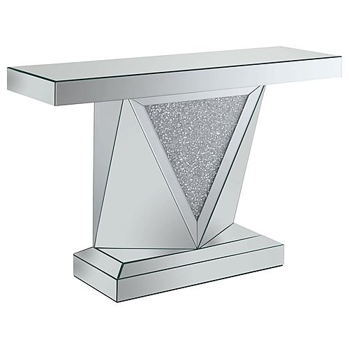 Amore Rectangular Sofa Table w/Triangle Detailing Silver and Clear Mirror by Coaster