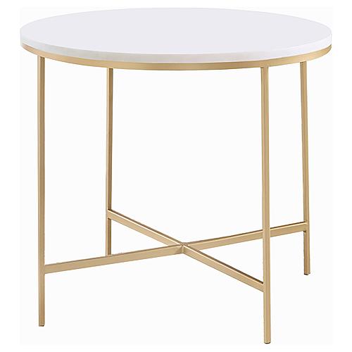 Ellison Round X-cross End Table White and Gold by Coaster