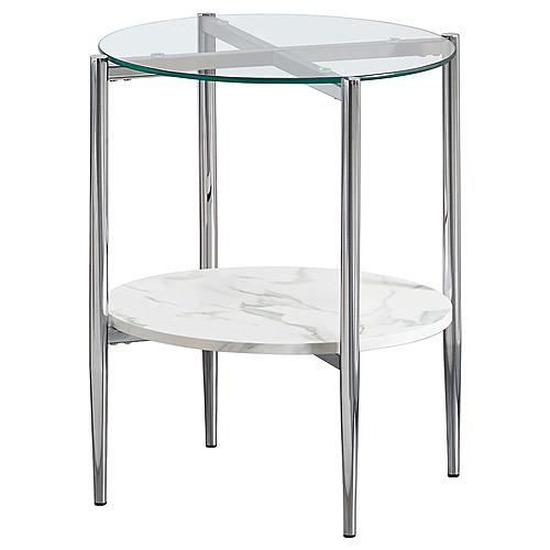 Cadee Round Glass Top End Table Clear and Chrome by Coaster