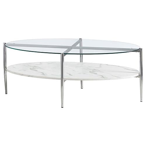 Cadee Round Glass Top Coffee Table White and Chrome by Coaster