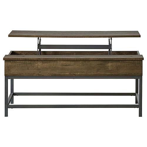 Byers Black Coffee Table with Hidden Storage Brown Oak and Sandy Black by Coaster