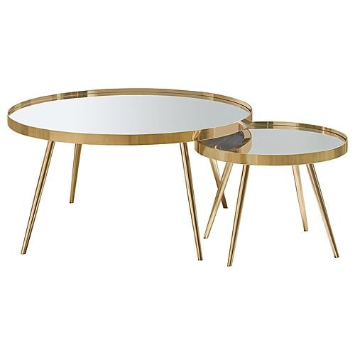 Kaelyn 2-piece Mirror Top Nesting Coffee Table Mirror and Gold by Coaster