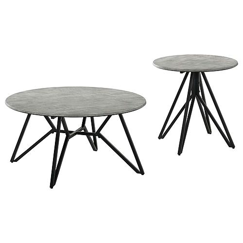 Hadi 2-piece Round SmartTop Coffee and End Table Set Cement and Gunmetal by Coaster