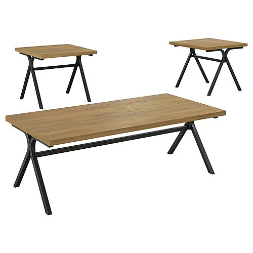 Colmar 3-piece Trestle Occasional Table Set Golden Oak and Gunmetal by Coaster