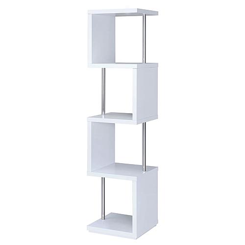 Baxter 4-shelf Bookcase White and Chrome by Coaster