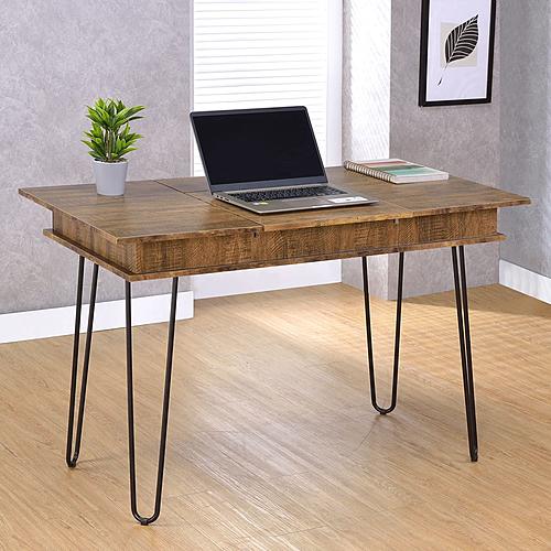 Sheeran Writing Desk w/4 Hidden Storages Rustic Amber by Coaster