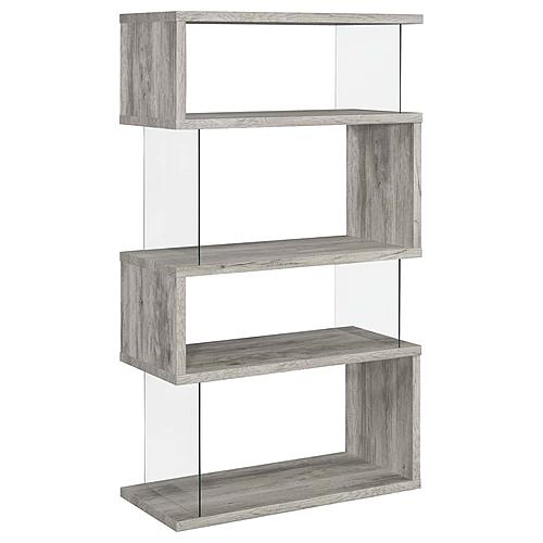 Emelle 63-inch 4-Shelf Glass Panel Bookshelf Grey Driftwood by Coaster