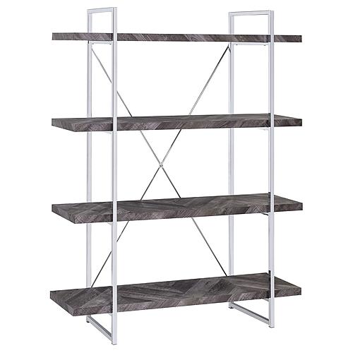 Grimma 4-shelf Bookcase Rustic Grey Herringbone by Coaster