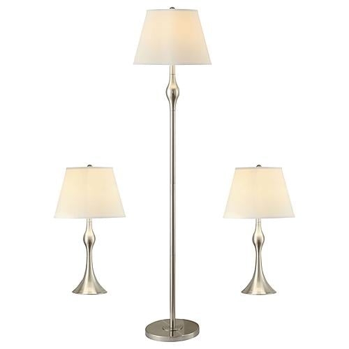 Griffin 3-piece Slender Lamp Set Brushed Nickel by Coaster