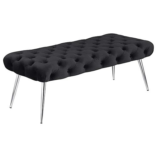 Ella Upholstered Tufted Bench Stainless Steel Legs Black by Coaster