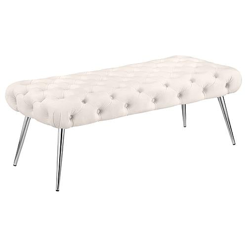 Ella Upholstered Tufted Bench Stainless Steel Legs Ivory by Coaster
